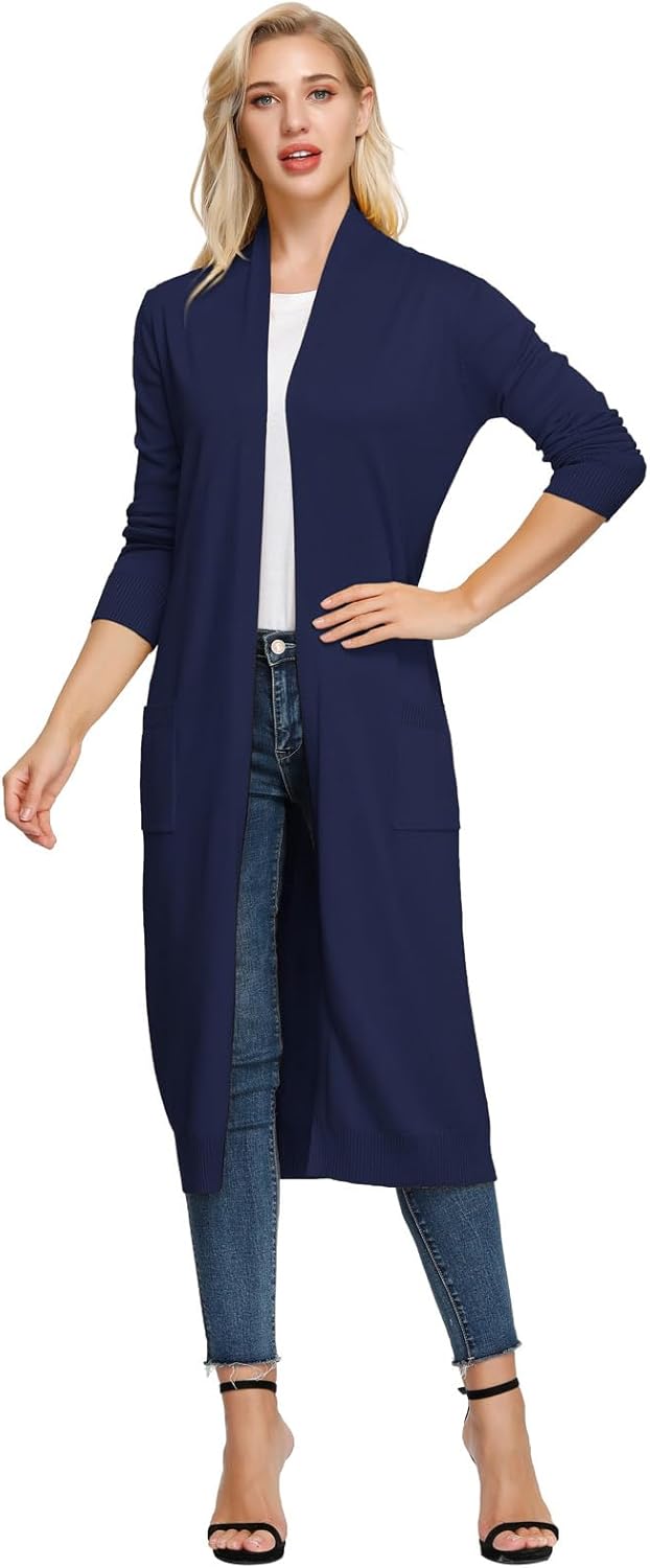 GRACE KARIN Damen Strickjacke Offene Langarm Knitwear Casual Maxi Lang Cardigan Sweater CLE02380 L N