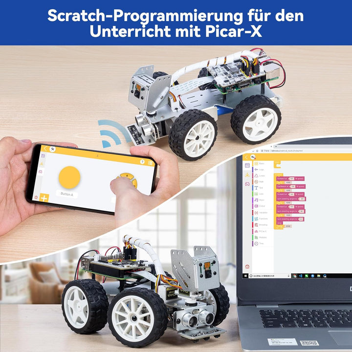 Picar-X AI Video Robot Car Kit für Raspberry Pi 5/4/3B+/3B, ChatGPT-4o Enabled mit Sprachsteuerung &