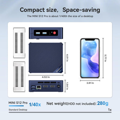 Beelink Mini S12 Pro Mini PC, Intel 12th Gen Alder Lake-N100(bis zu 3.4GHz), 16GB DDR4 RAM 500GB SSD