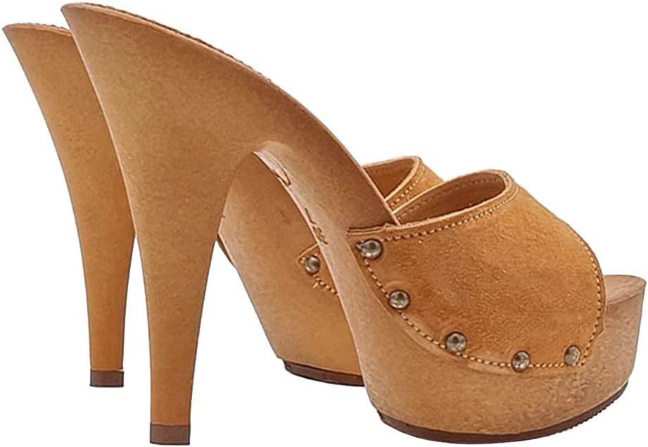 Damenclogs mit Wildlederband - Made in Italy - K93001 CAM C (41, BRAUN) 41 EU Braun, 41 EU Braun