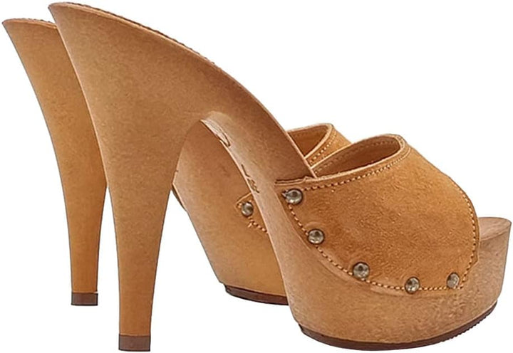 Damenclogs mit Wildlederband - Made in Italy - K93001 CAM C (41, BRAUN) 41 EU Braun, 41 EU Braun