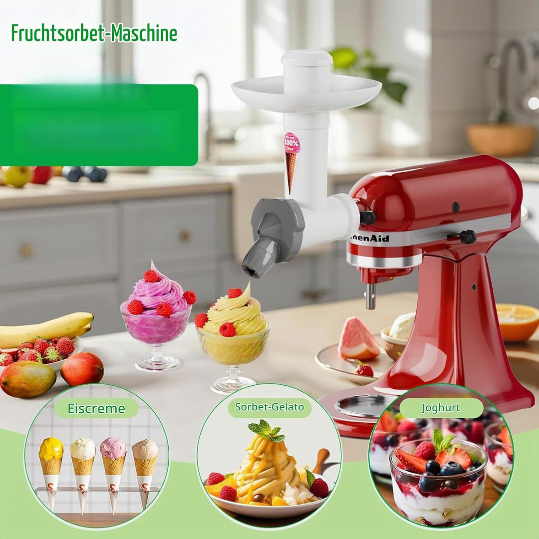 Eismaschine Aufsatz für Kitchenaid Standmixer, Fruchteismaschine Aufsatz, Softeismaschine BPA-freien