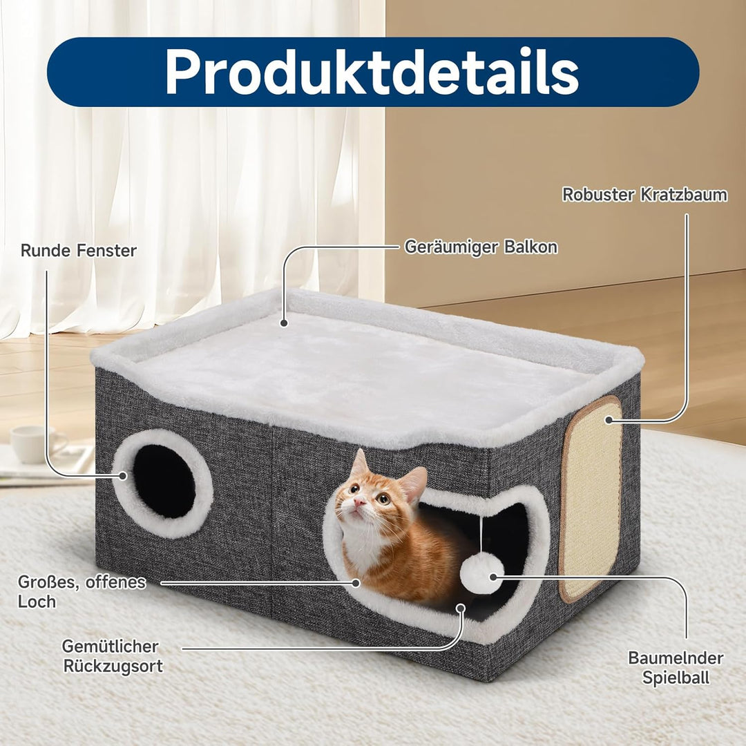 Shikha Faltbares Katzenhöhle, Katzenhaus Indoor grosse Katzen, 61T*45B*32H cm 2 Schicht Katzenwürfel
