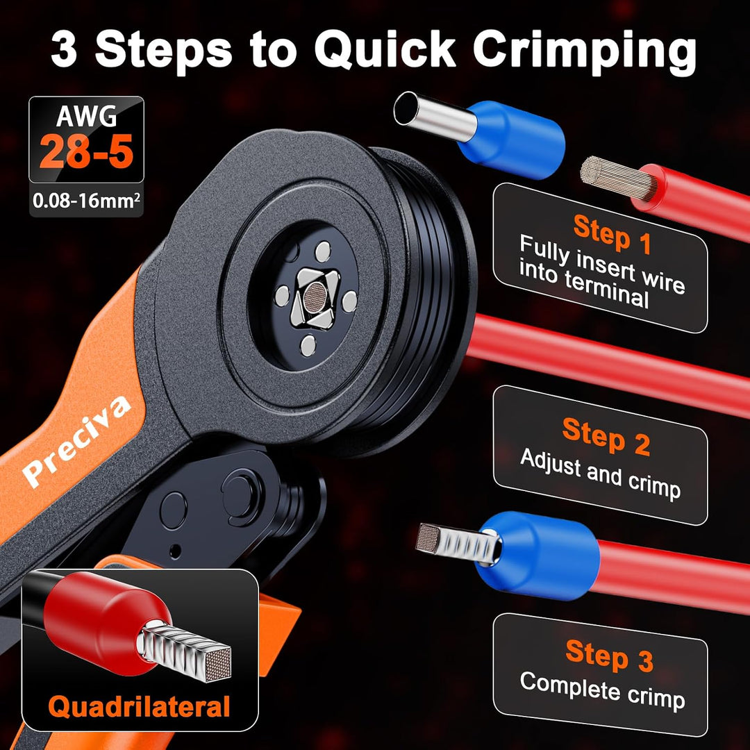 Preciva Crimpzange Set, Aderendhülsenzange 0.08-16mm² mit 1400 Aderendhülsen, Vierkant Presszange fü