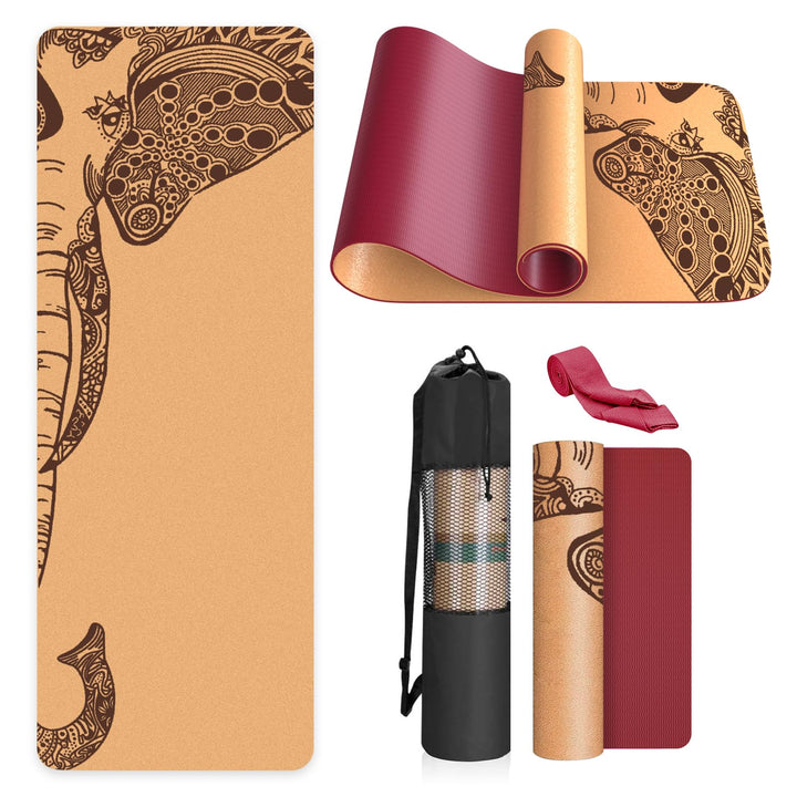 Yogamatte Kork – Rutschfeste Yoga Matte, Einzigartiges Design, Naturkautschuk TPE Gymnastikmatte, Tr