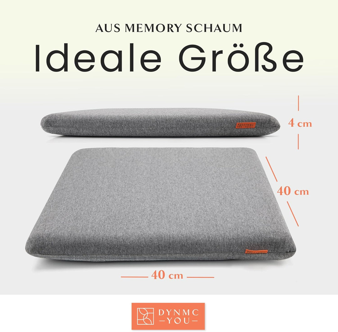 Sitzkissen Stuhl - Stuhlkissen 40x40 - Eckig 2er Set Grau - TEST SEHR GUT - INNOVATIONSPREIS ERGONOM
