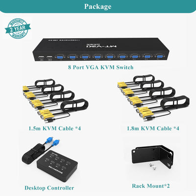 MT-VIKI VGA KVM Switch 8 Port 1U Rackmount KVM Switch 8 in 1 out Sharing für Tastatur Maus USB-Lauts