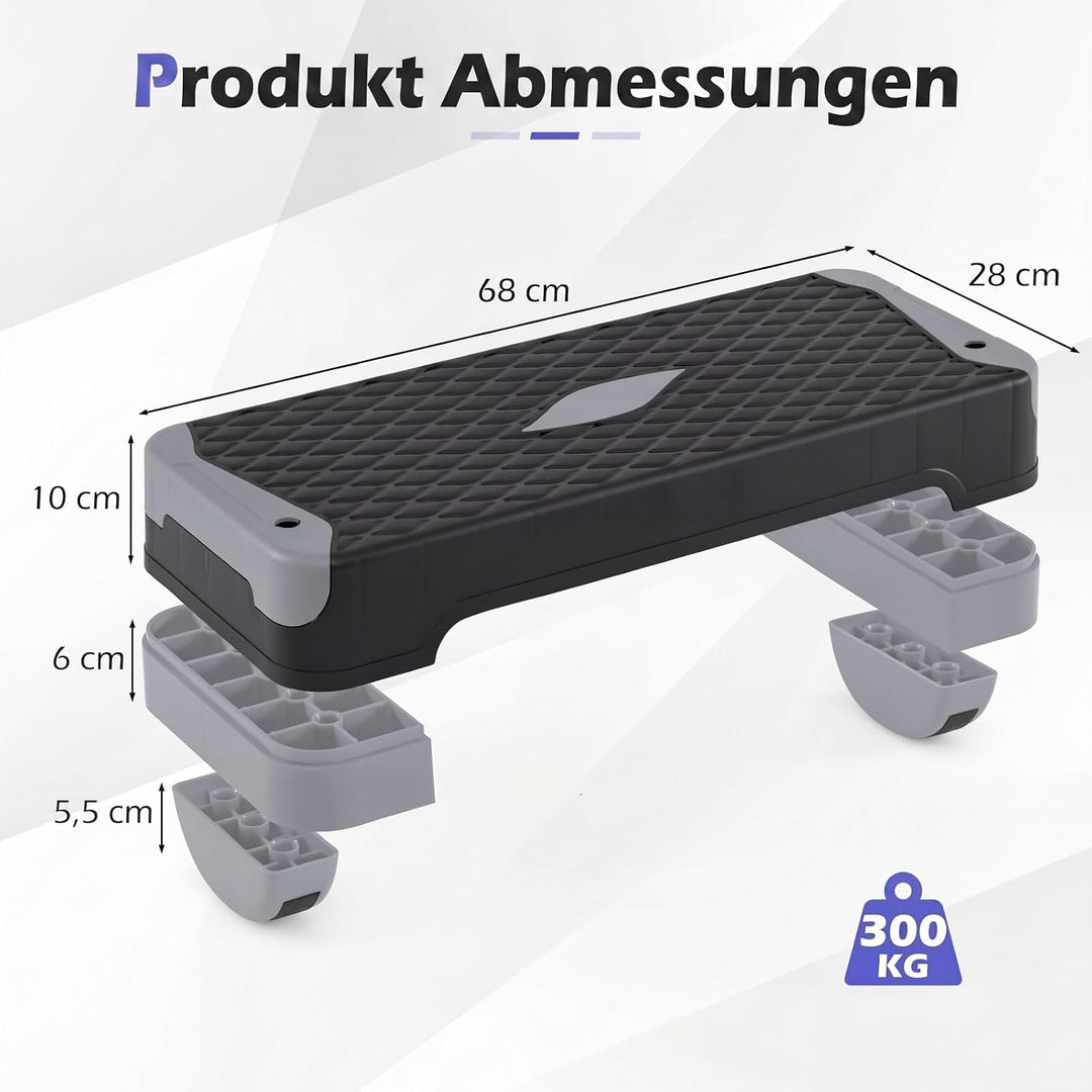 COSTWAY Aerobic Stepper 4 fach höhenverstellbar, 300 kg belastbar | Steppbrett mit Widerstandsbänder