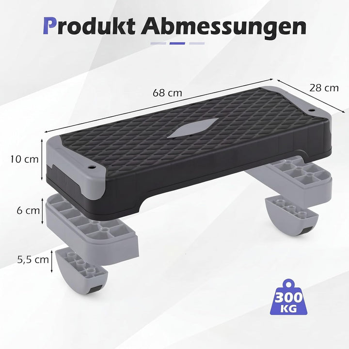 COSTWAY Aerobic Stepper 4 fach höhenverstellbar, 300 kg belastbar | Steppbrett mit Widerstandsbänder