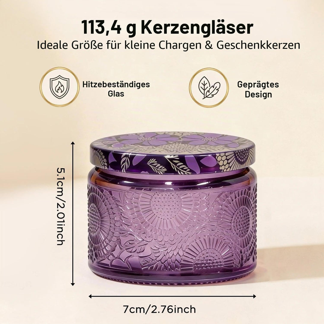 LumaCraft Candle Luxus Relief Kerzengläser zum Kerzen giessen- 12er Pack Leere Glasgefässe mit Luftd