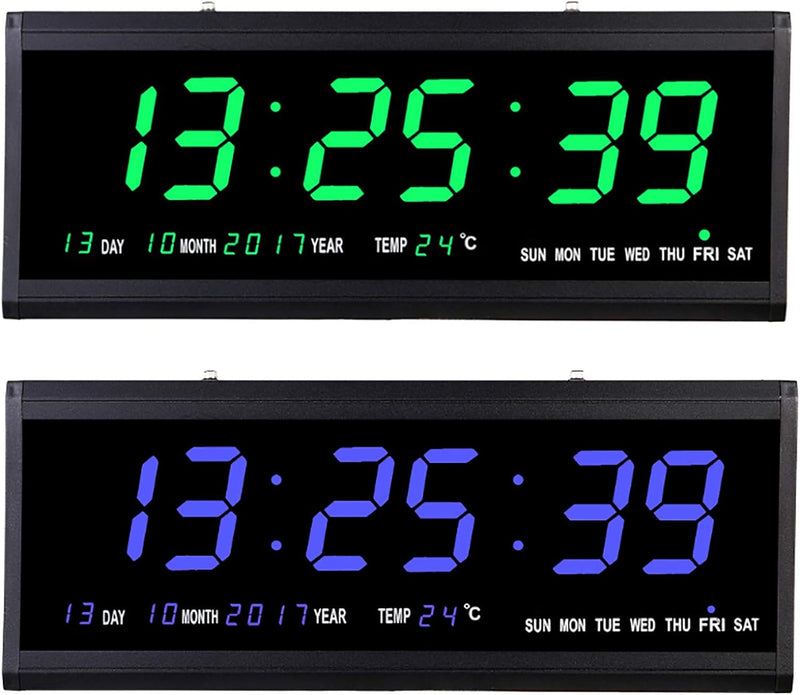 SABUIDDS 48cm Led Digitale Wanduhr mit Temperaturanzeige Kalenderuhr Wanduhren Digitaluhr Ziffer Dis