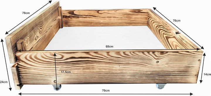 Palettenbett M2 2 x Bettschubladen Geflammt 30cm | Bettkästen Holzbett kisten Massivholzbett Geflamm