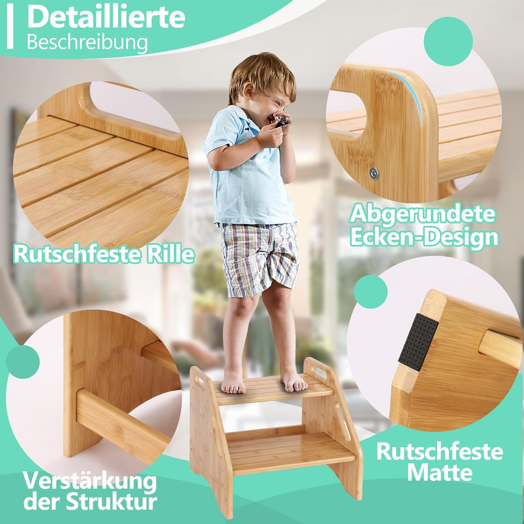 AMBIRD Holz-Trittstuhl, Zwei-Schritte-Trittstuhl für Kleinkinder mit 136 kg Tragkraft, mit Sicherhei