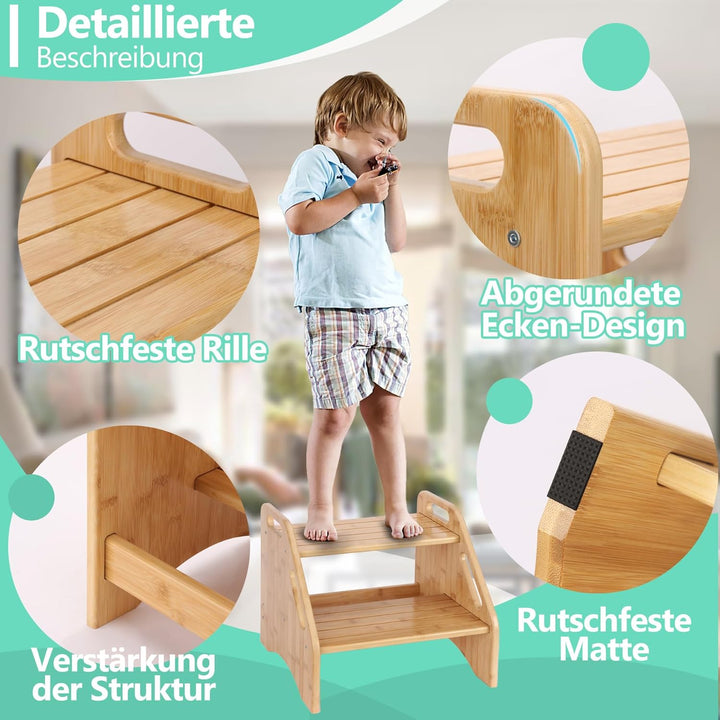 AMBIRD Holz-Trittstuhl, Zwei-Schritte-Trittstuhl für Kleinkinder mit 136 kg Tragkraft, mit Sicherhei