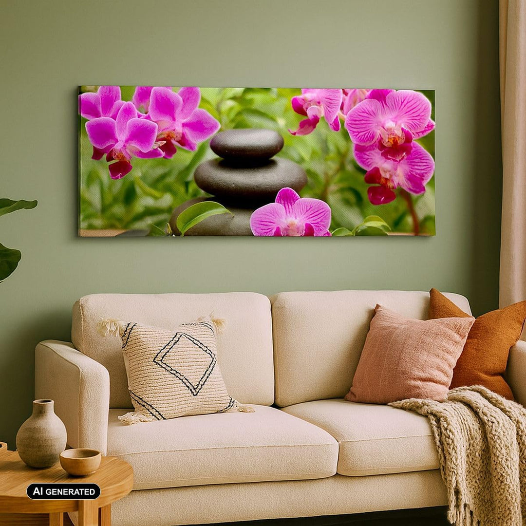 Wandbilder Dekoration Wohnzimmer Blumen Steine Bambus Dekoration Panorama Bilder auf Leinwand 120x50