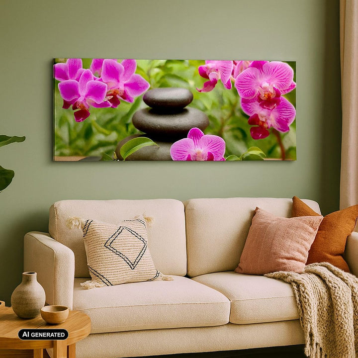 Wandbilder Dekoration Wohnzimmer Blumen Steine Bambus Dekoration Panorama Bilder auf Leinwand 120x50