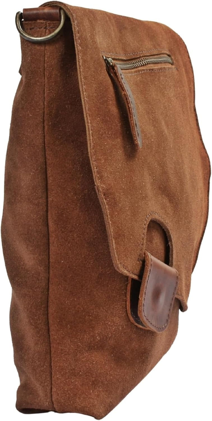 LECONI Umhängetasche für Damen Crossbag Veloursleder Echtleder Natur Damentasche Schultertasche Lede