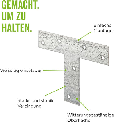 Alberts 848194 Flachverbinder | T-Form | sendzimirverzinkt | 140 x 110 x 30 mm | 25er Set 140 x 110