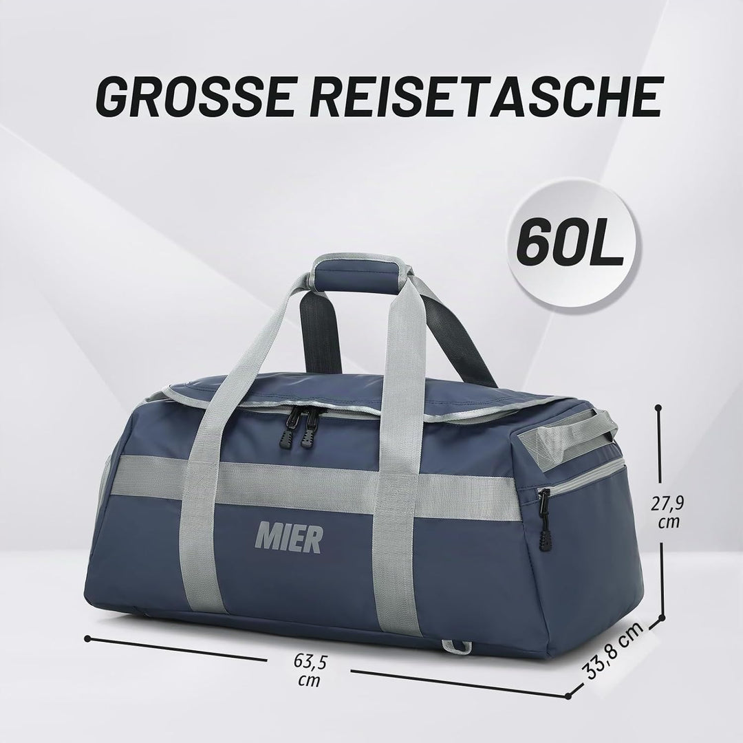 MIER Sporttasche gross Reisetasche mit Schuhfach 60L Sportrucksack Duffle Bag Fitness Trainingstasch