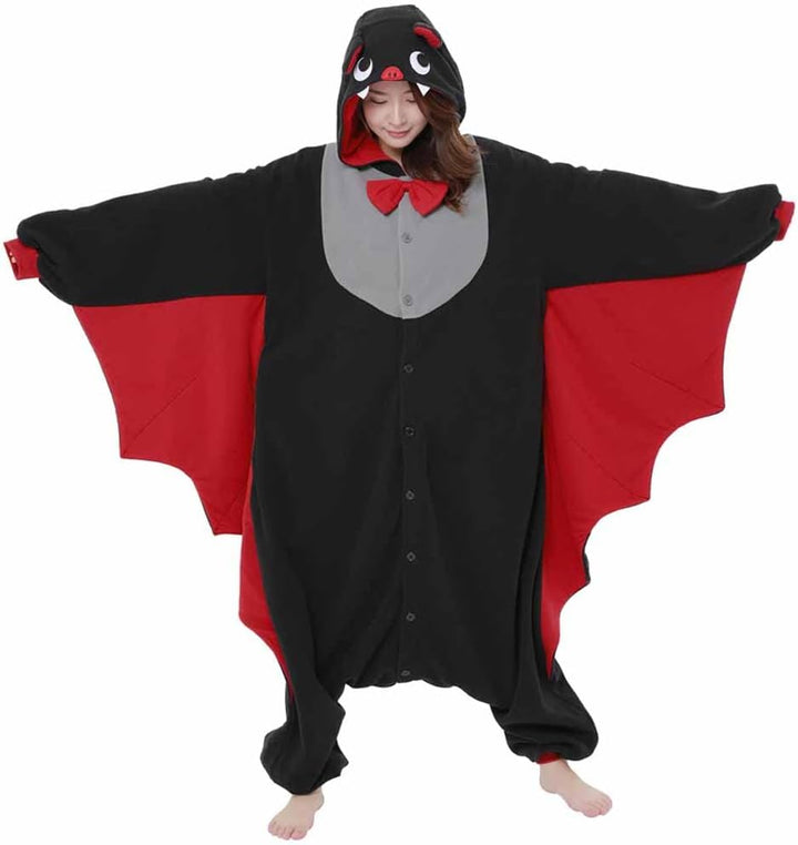 SAZAC Fledermaus Kigurumi - Onesie Jumpsuit Halloween Kostüm M-L Schwarz, M-L Schwarz