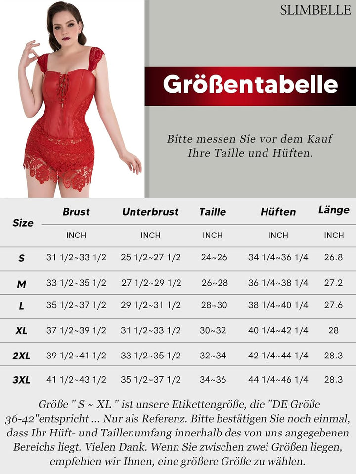 Damen Korsett Spitze Kleid Boned Bustier Steampunk-Kostüm Rock und Korsett Top Verstellbaren Taillen
