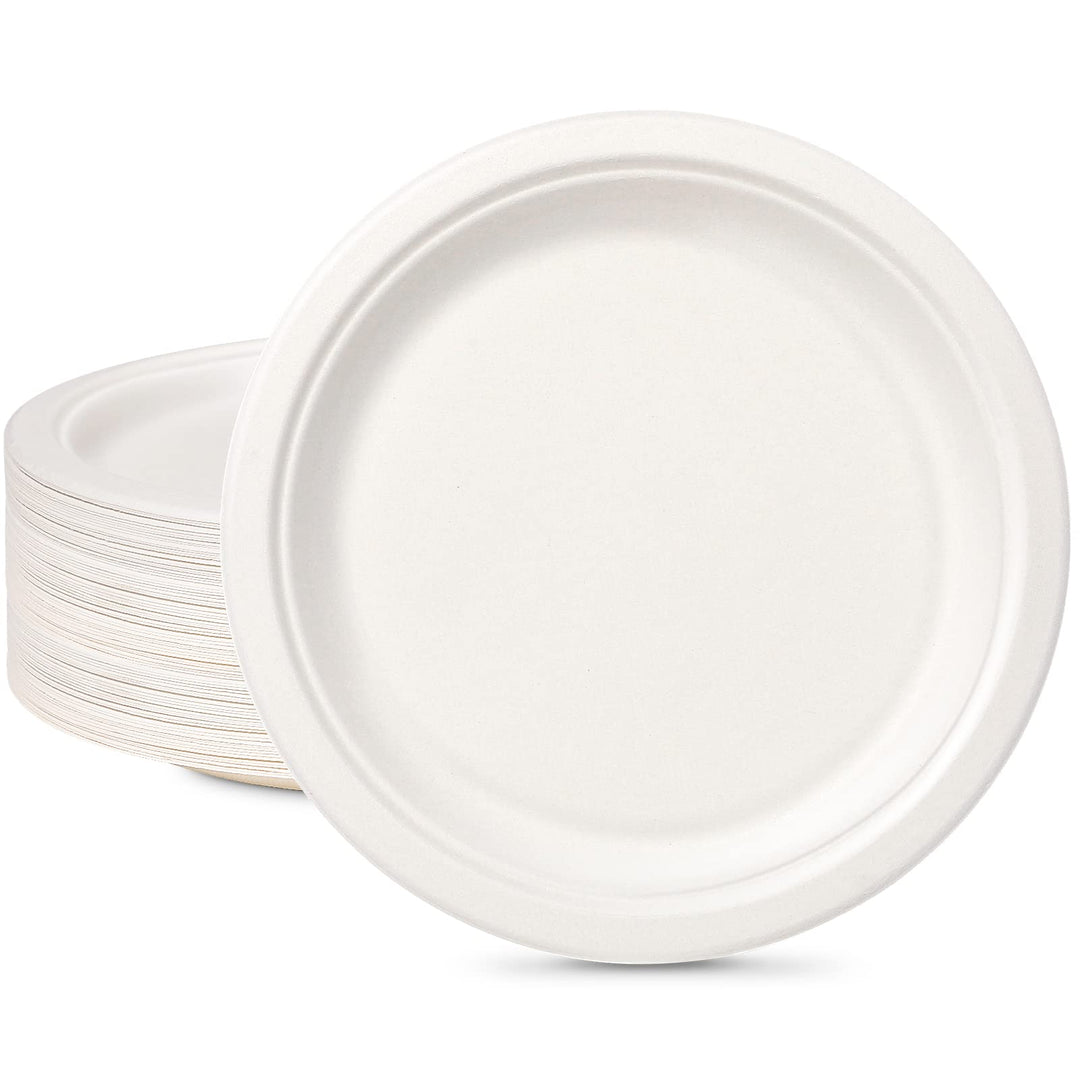 GREENESAGE Einwegteller 150 Stück Pappteller 26CM Weiss Rund Einweggeschirr Gross Einmalteller Zucke