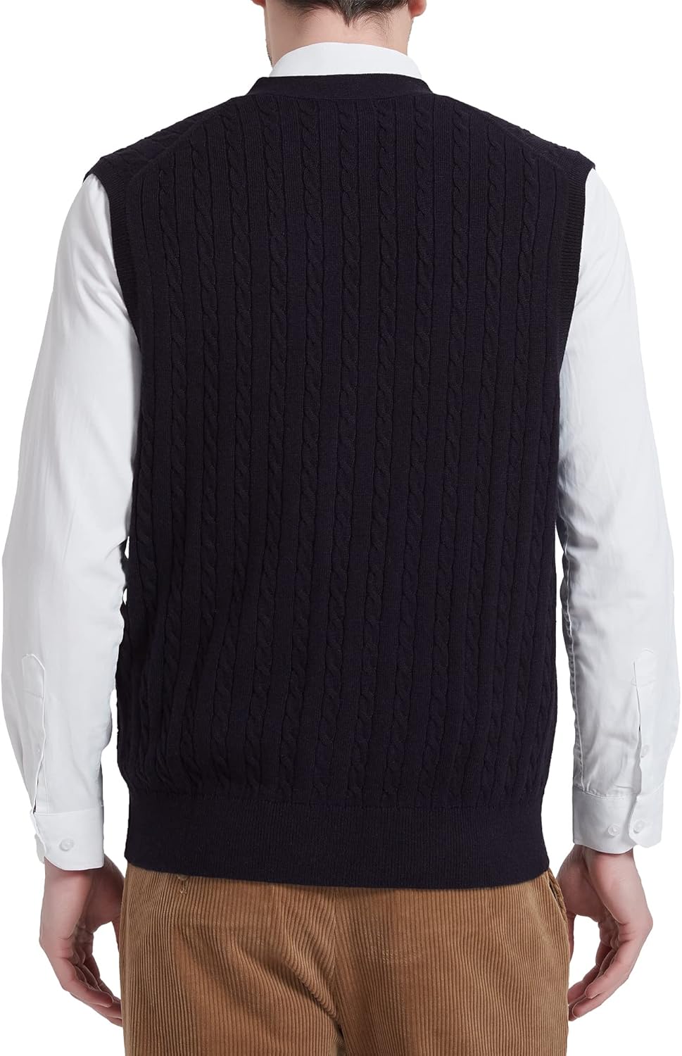 Kallspin Herren Strickweste Ärmellos Cardigan Wollmischung mit Zopfmuster und Knöpfen S Schwarz, S S