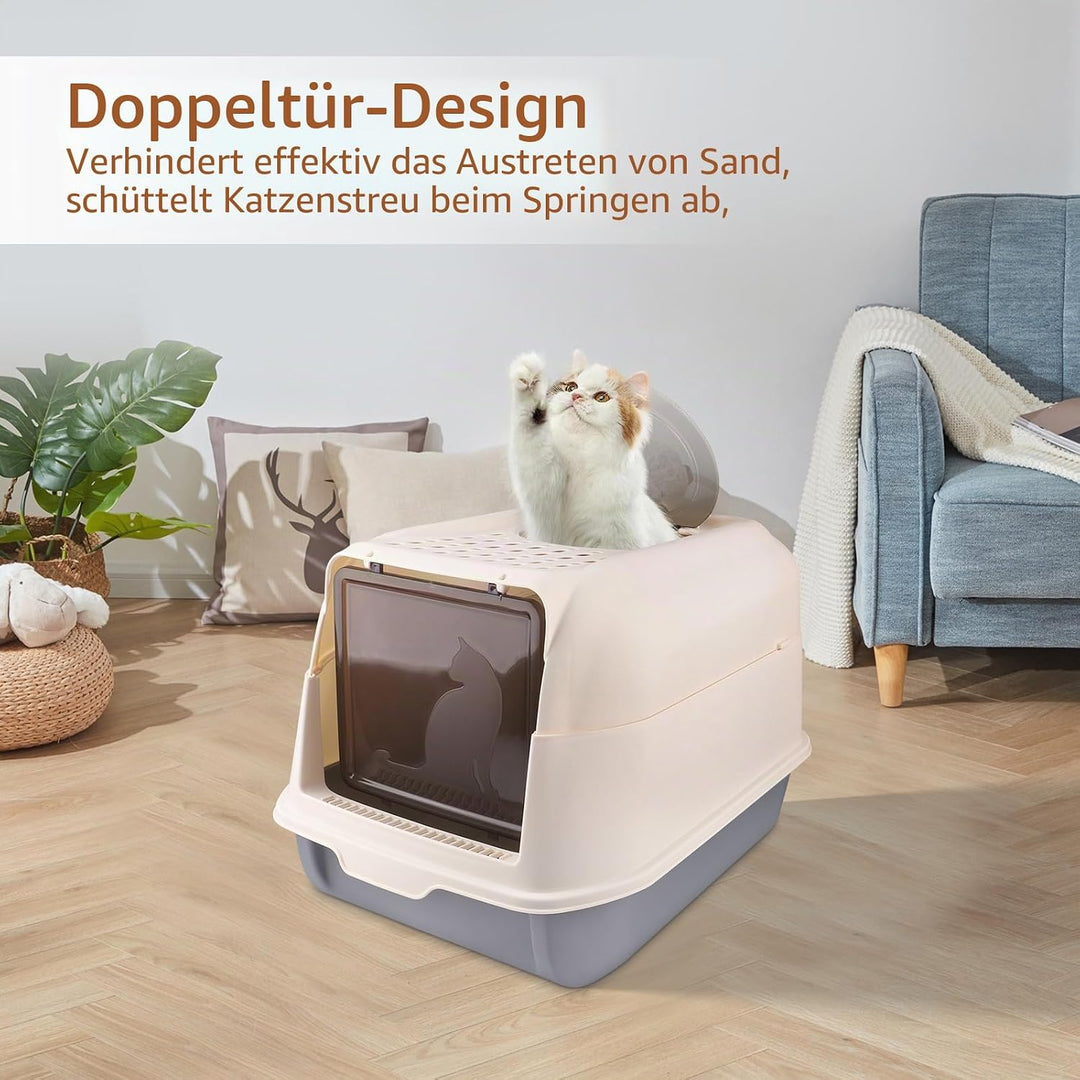 Katzenklo mit Deckel Schaufel Aktivkohlefilter, Katzenklo, Katzentoilette,ausziehbares Tablett, Scha