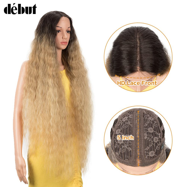 DÉBUT Lace Front Perücke Super lange gewellte Perücke für Damen 104 cm 280g Kunsthaar Hitzebeständig