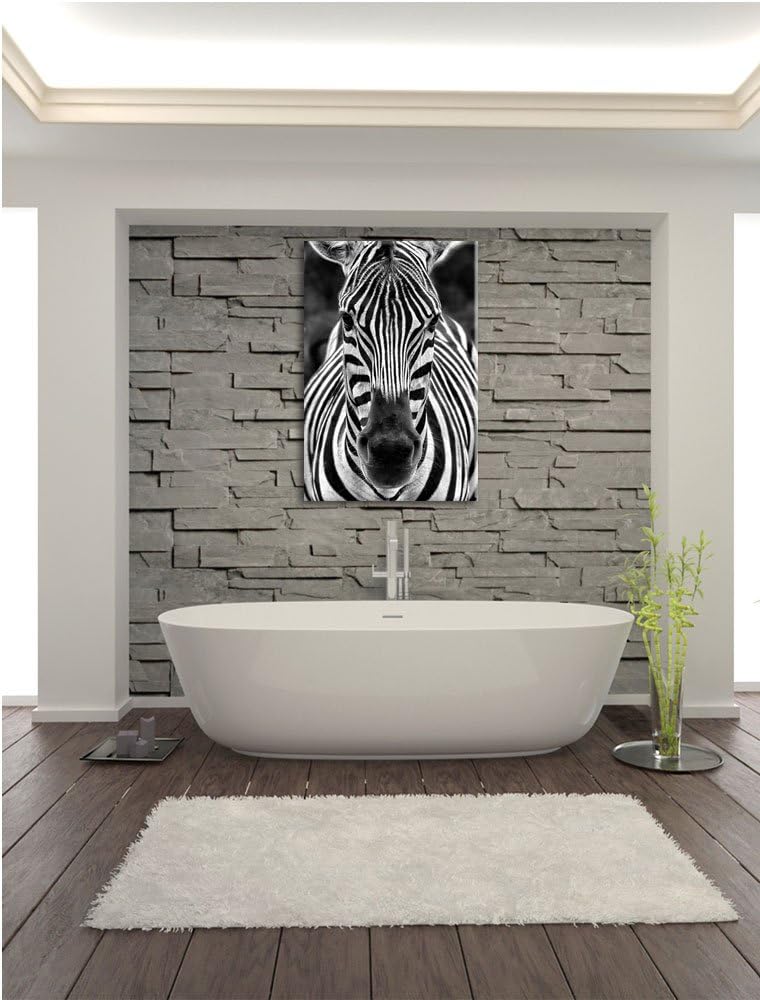 Monocrome, Zebra Porträt , Format: 100x70 auf Leinwand, XXL riesige Bilder fertig gerahmt mit Keilra