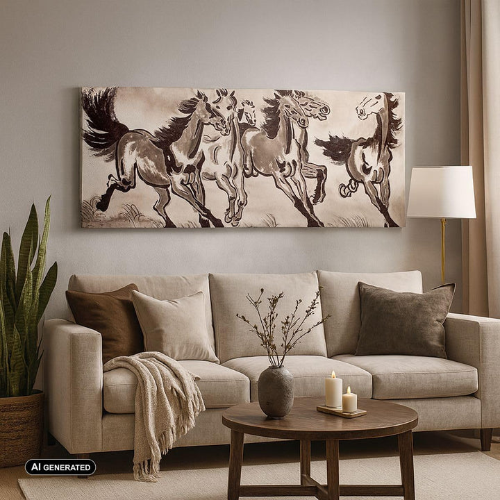 Panorama Bilder auf Leinwand 100x40cm Leinwandbild Pferd Abbildung Natur Gross Wanddeko Bild Schlafz