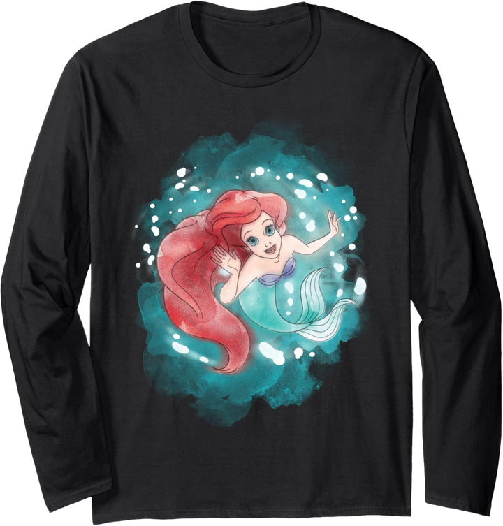 Disney The Little Mermaid Ariel Watercolor Swimming Portrait Langarmshirt