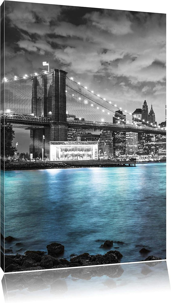 Pixxprint New York Skyline am Abend schwarz/weiss, Format: 70x100 auf hochkantiges Leinwand, 70x100