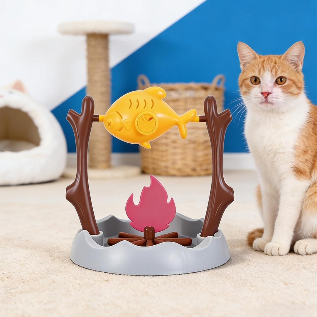 Lagerfeuer Katzenspielzeug, Lagerfeuer Langsamer Futterautomat für Katzen am Lagerfeuer, Gegrillte H