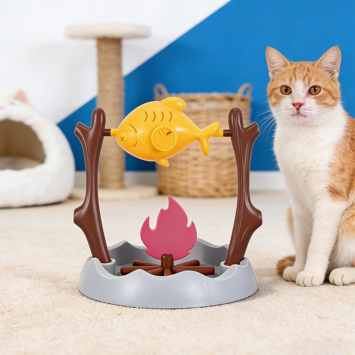 Lagerfeuer Katzenspielzeug, Lagerfeuer Langsamer Futterautomat für Katzen am Lagerfeuer, Gegrillte H