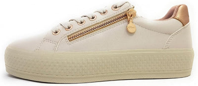 s.Oliver Damen Sneaker flach elegant mit Schnürsenkeln und Reissverschluss 37 EU Cream, 37 EU Cream