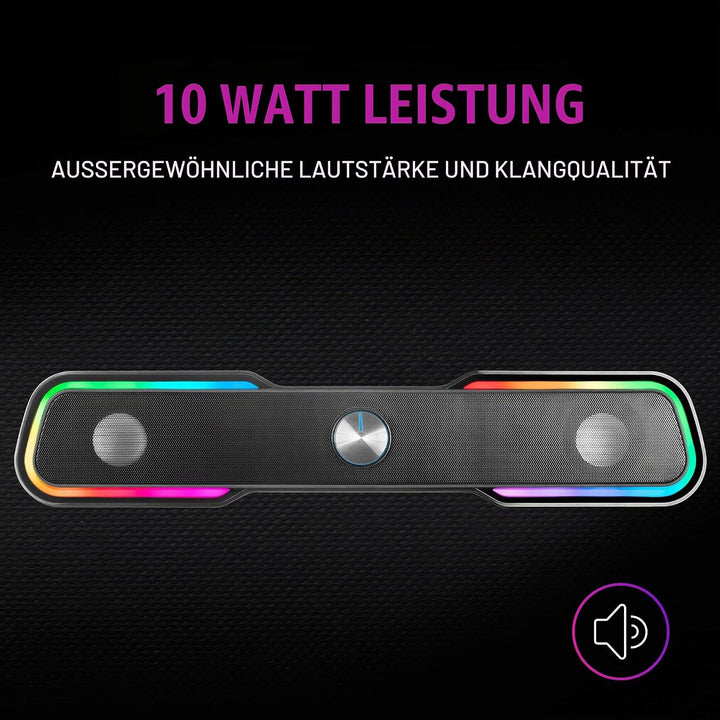 Mars Gaming MSBX Schwarz, RGB Soundbar, Bluethooth 5.0+Jack 3.5, DSP Sound 10W, MSBX