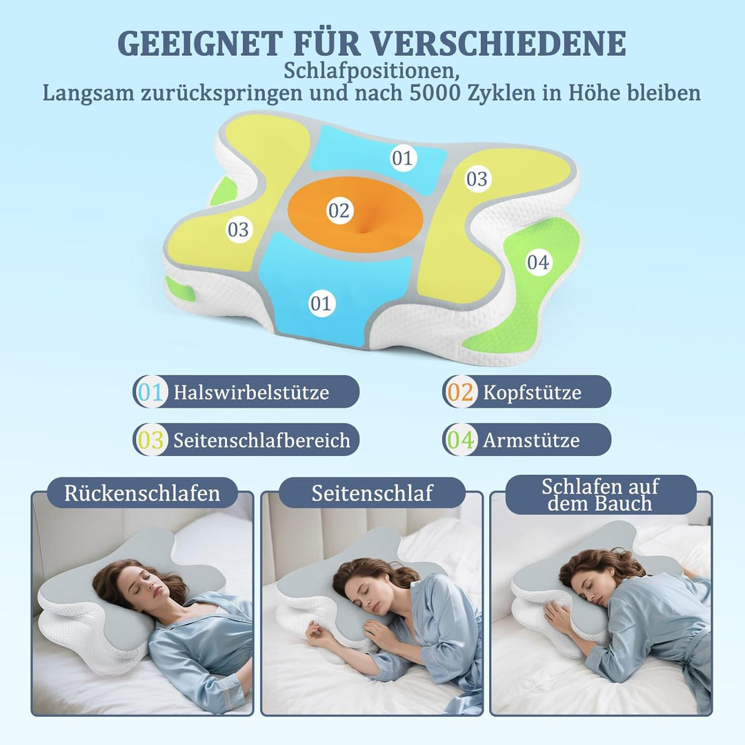 Nackenkissen - Orthopädisches Kopfkissen aus Memory Foam, Ergonomisches Kopfkissen gegen Nackenschme