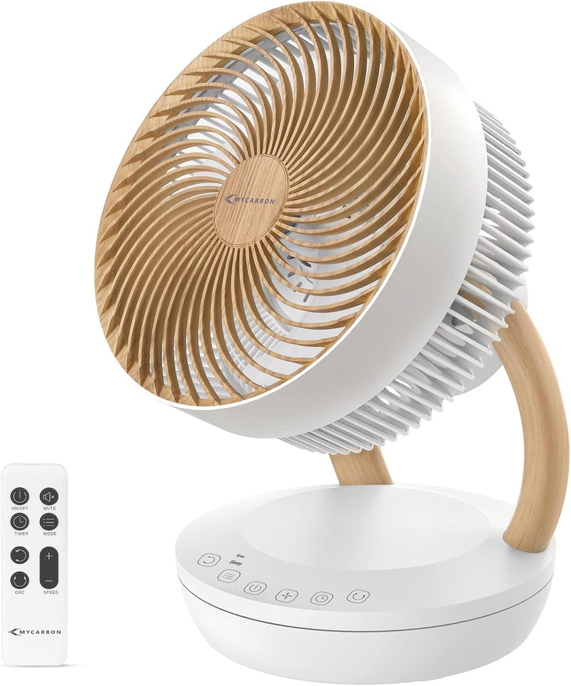 MYCARBON Ventilator sehr leise DC Motor 20dB 1850m³/h Luftmenge 8 Stufe ECO Modi Tischventilator 3D