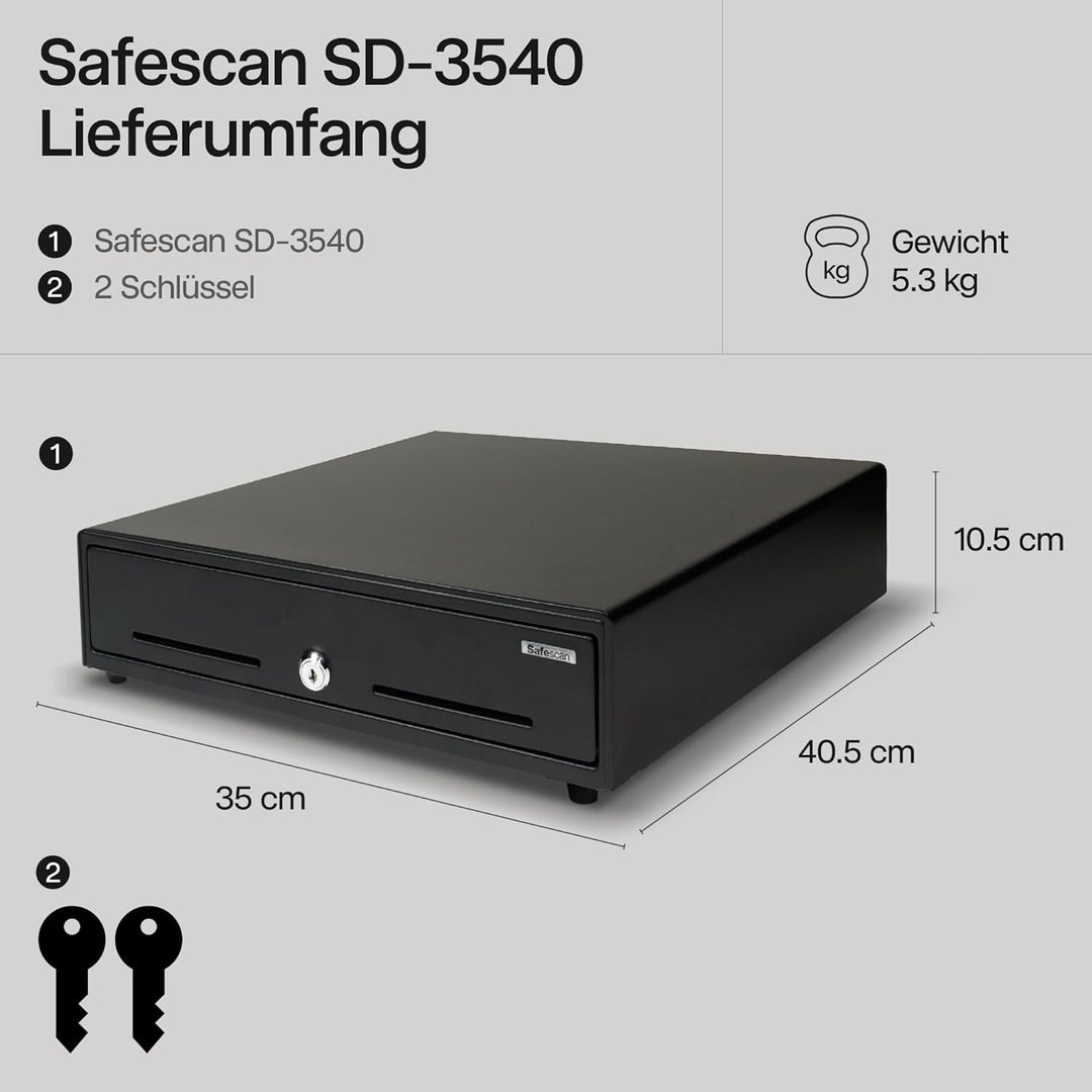 Safescan SD-3540 Standard-Duty Kassenschublade mit 4 Fächern für Banknoten und 8 für Münzen - Kassen