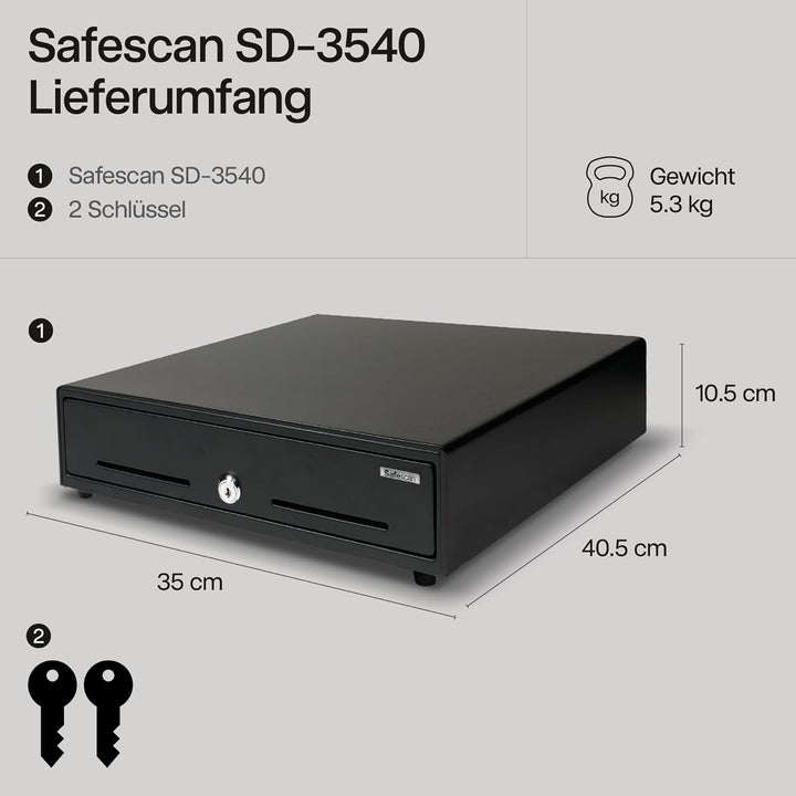 Safescan SD-3540 Standard-Duty Kassenschublade mit 4 Fächern für Banknoten und 8 für Münzen - Kassen
