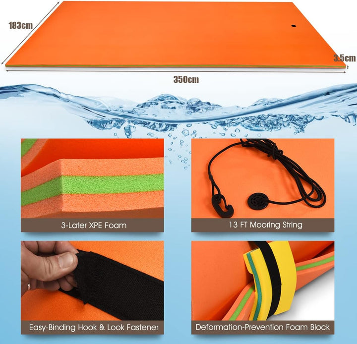 GOPLUS 350 × 183cm Wasserhängematte, Aufrollbare Schwimmmatte für 4-6 Personen, Schwimmende Wasserma