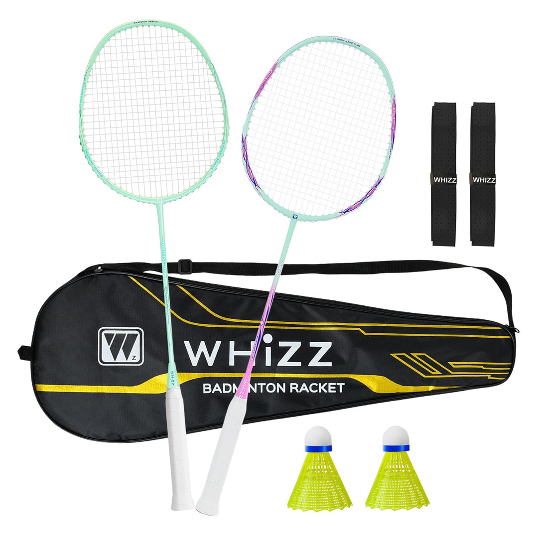 WHiZZ Carbon Badminton Schläger Set, Leichter Graphit Badmintonschläger Federball Set für Training,