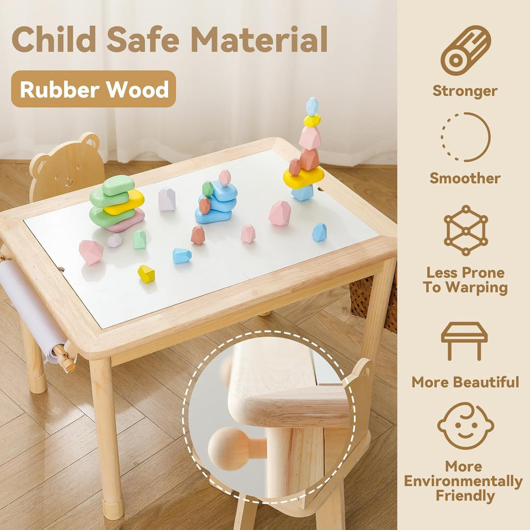 let's make Spieltisch Kinder mit Zeichenpapier, Holz Kindertisch mit Stauraum Höhenverstellbar 3 Fal