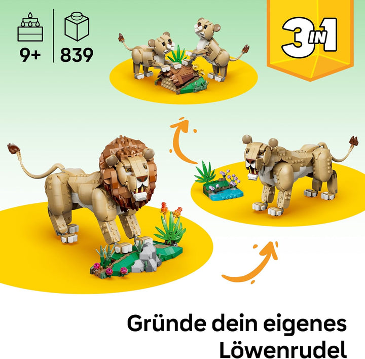 LEGO Creator 3-in-1-Set Wilde Tiere: Majestätischer Löwe - Bauset für Kinder ab 9 Jahren - Löwe, Löw
