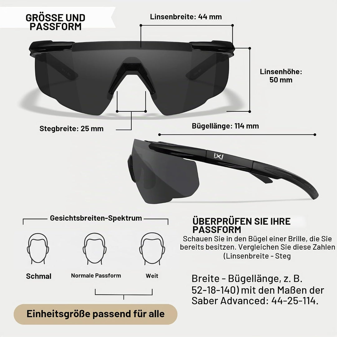 Wiley X | Saber Advanced | Schiessbrille &amp; Sportbrille Herren | Perfekt als Laufbrille Fahrradbrille