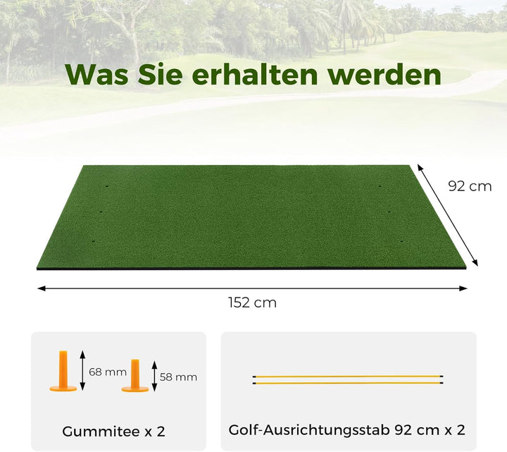 COSTWAY Golf Abschlagmatte, Golf Übungsmatte inkl. 2 Gummi-Tees und 2 Ausrichtungsstäbe, Golfmatte m
