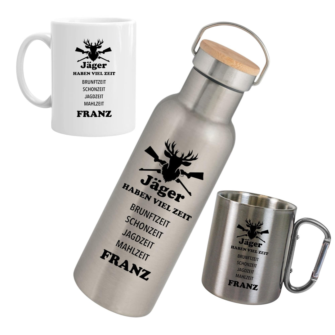 Personalisierte Jäger-Geschenkbox mit Thermosflasche 750 ml, Tasse 330 ml, Edelstahl, Franz (Komplet