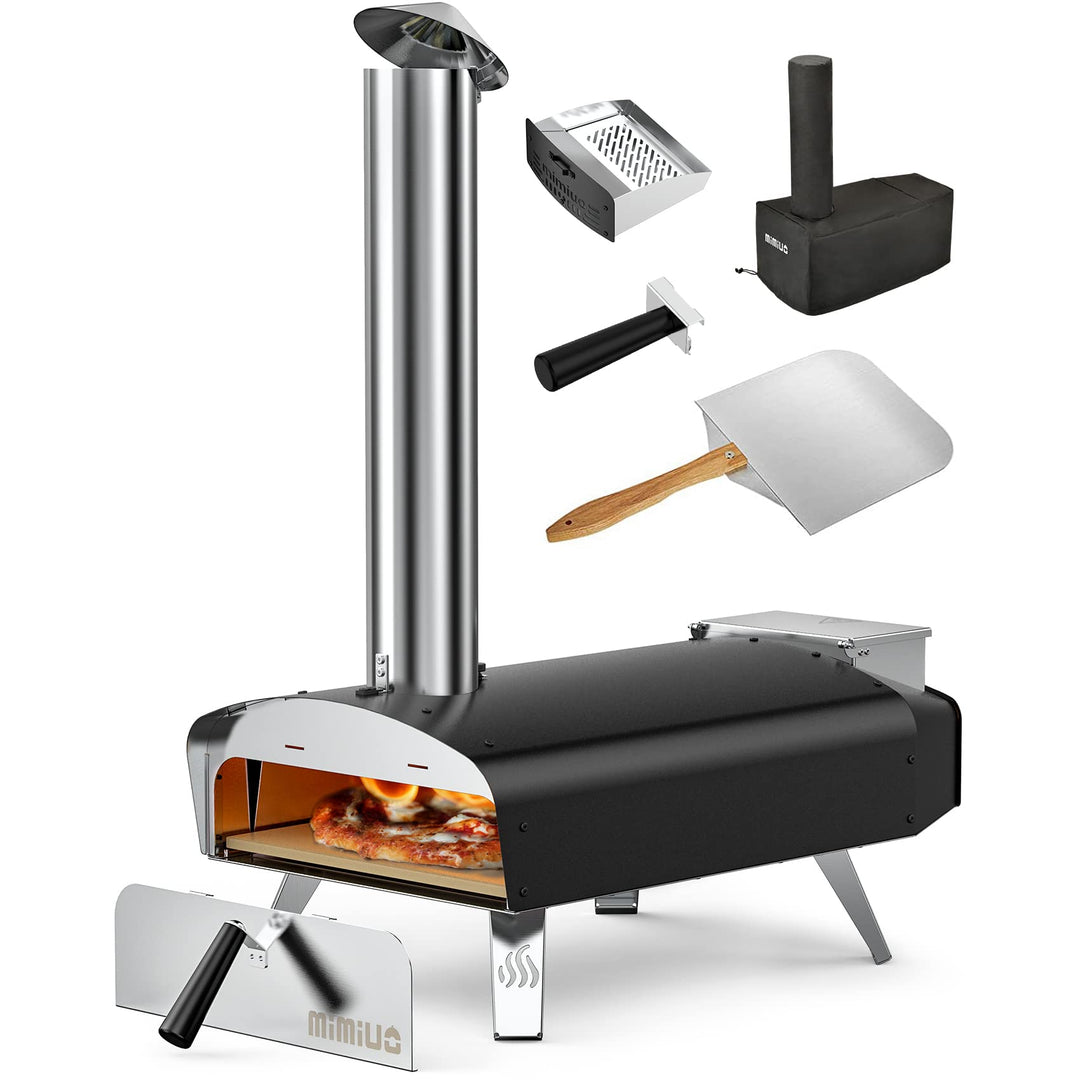 Mimiuo Pellet Pizzaofen,Outdoor pizzaofen mit 33x 33 cm Pizzastein und 36.5X 33.5cm Pizzaschalefel f