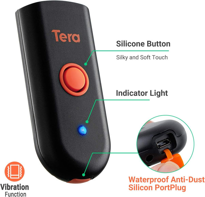 Tera Mini Tragbarer Barcode-Scanner CMOS Barcodescanner 3-in-1 Bluetooth & USB-Kabel & 2,4G Wireless